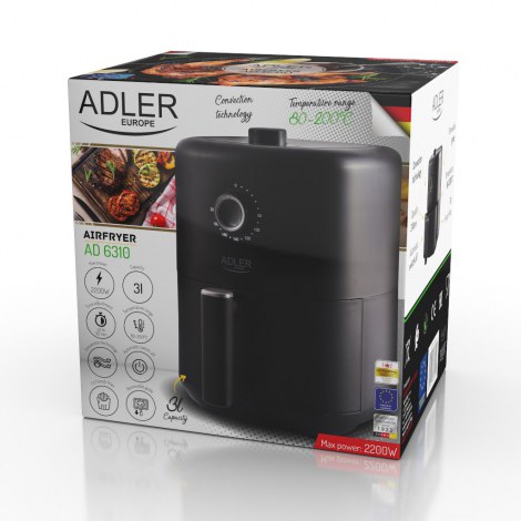 Adler | AD 6310 | Airfryer | Power 2200 W | Capacity 3 L | High-volume hot-air circulation technology | Black - 10